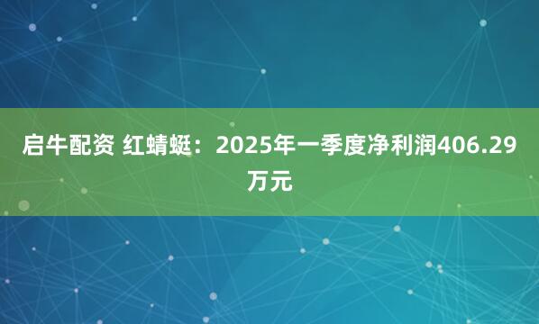 启牛配资 红蜻蜓：2025年一季度净利润406.29万元